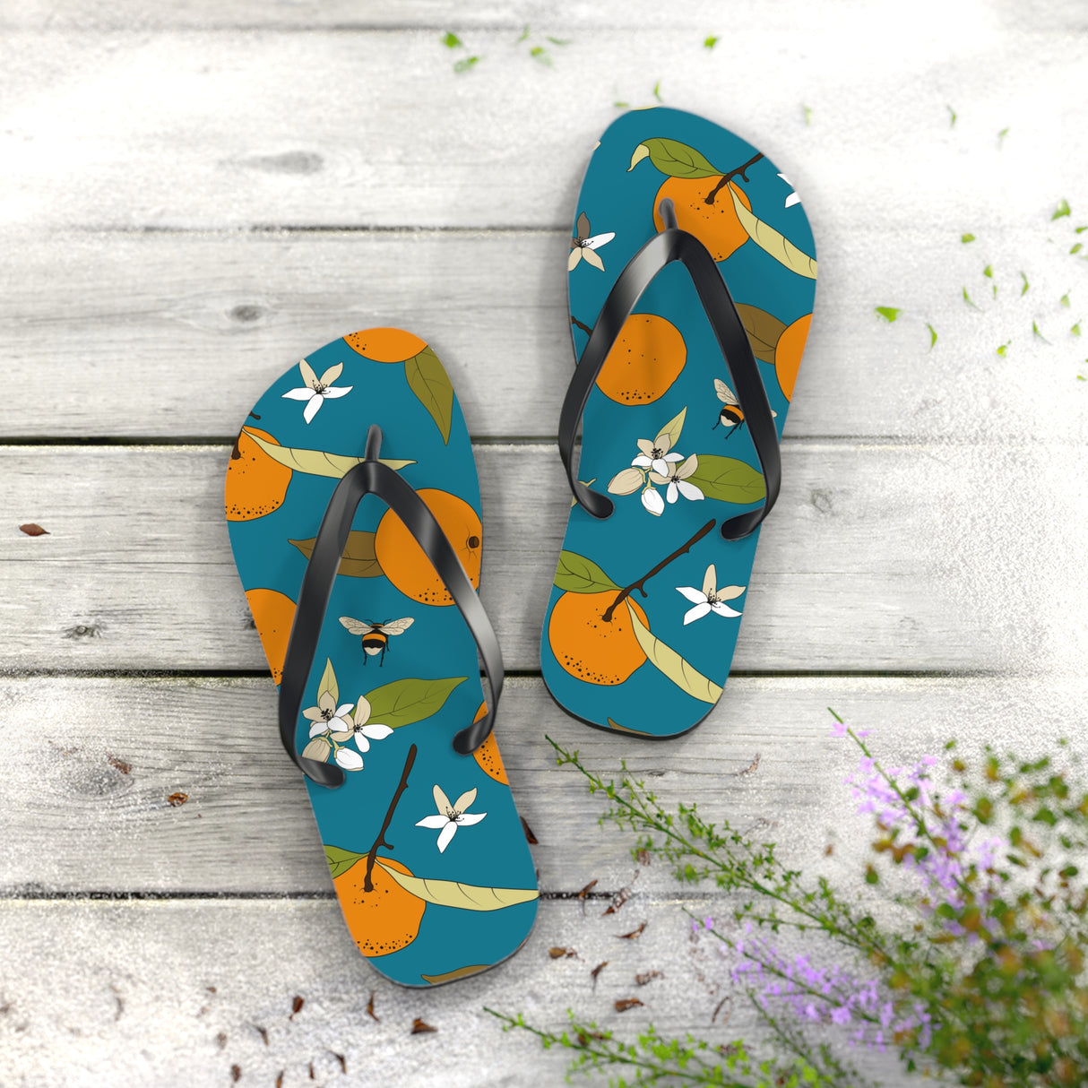 Orange and Bee Flip Flops