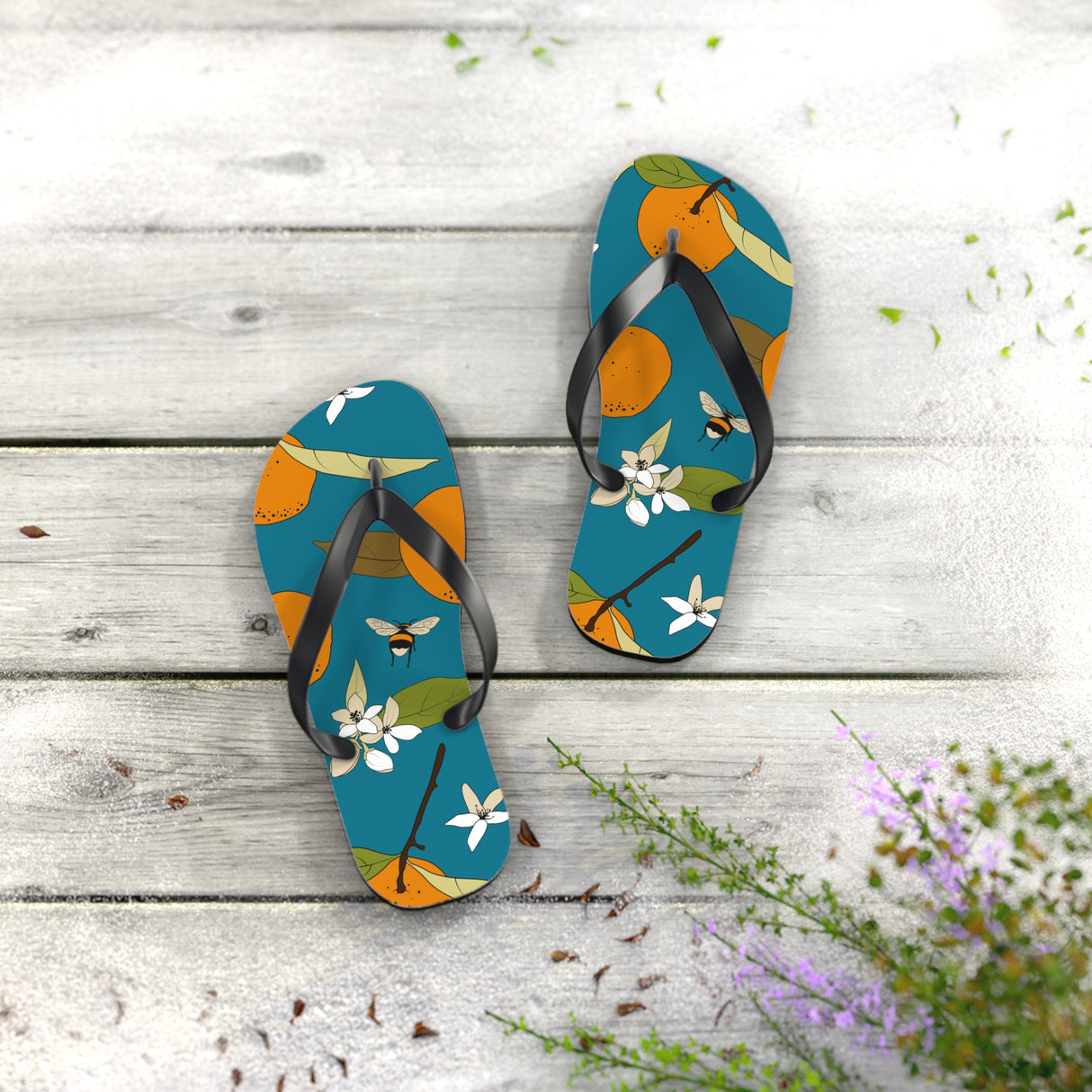 Orange and Bee Flip Flops