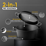 EDGING CASTING 2-in-1 Pre-Seasoned Cast Iron Dutch Oven Pot with Skillet Lid Cooking Pan, Cast Iron Skillet Cookware Pan Set with Dual Handles Indoor Outdoor for Bread, Frying, Baking, Camping, BBQ, 5QT