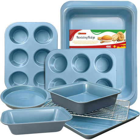RavisingRidge Baking Pans Set with Nonstick Coating - UltraThick Professional 8-Piece Bi-Color Pans including Cookie Sheet, Muffin, Cake Pans, and Cooling Rack - Heavy Duty, Dishwasher Safe