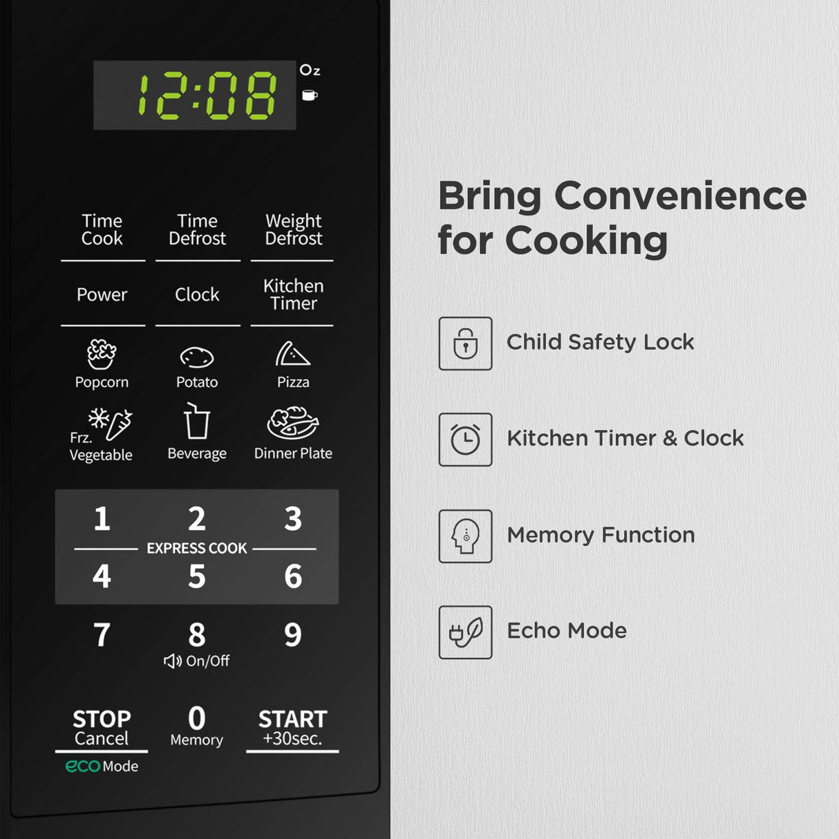 Comfee EM720CPL-PMB Countertop Microwave Oven with Sound On/Off, ECO Mode and Easy One-Touch Buttons, 0.7 Cu Ft, Black