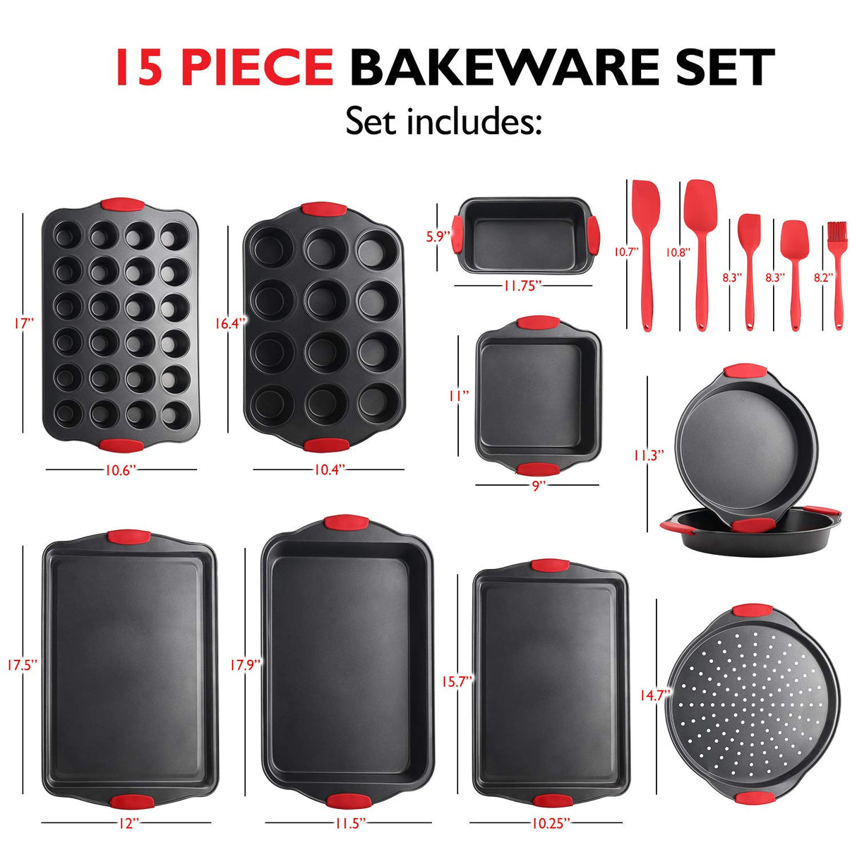 Eatex Nonstick Bakeware Sets with Baking Pans Set, 39 Piece Baking Set with Muffin Pan, Cake Pan & Cookie Sheets for Baking Nonstick Set, Steel Baking Sheets for Oven with Kitchen Utensils Set, Black