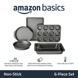 Amazon Basics 6 Piece Nonstick, Carbon Steel Oven Bakeware Baking Set, 40.5 cm x 28.5 cm x 15 cm
