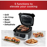 Ninja AG301 Foodi 5-in-1 Indoor Electric Grill with Air Fry, Roast, Bake & Dehydrate - Programmable, Black/Silver