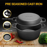 EDGING CASTING 2-in-1 Pre-Seasoned Cast Iron Dutch Oven Pot with Skillet Lid Cooking Pan, Cast Iron Skillet Cookware Pan Set with Dual Handles Indoor Outdoor for Bread, Frying, Baking, Camping, BBQ, 5QT