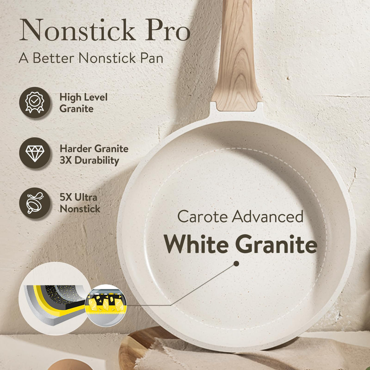 CAROTE Pots and Pans Set Nonstick, White Granite Induction Kitchen Cookware Set, 10 Pcs Non Stick Cooking Set w/Frying Pans & Saucepans(PFOS, PFOA Free)