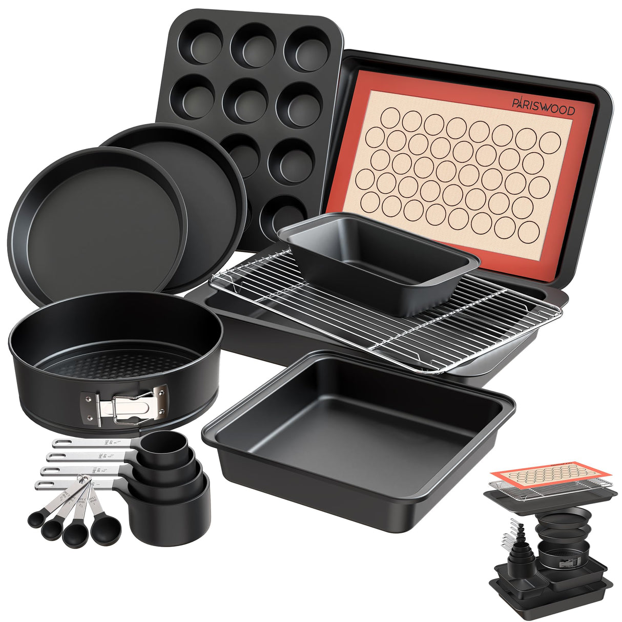 Premium 12 Piece Bakeware Sets | Carbon Steel, Non Stick & Oven Safe up to 500°F | Complete Baking Kit includes 9 Inch Round Cake Pans - Spring Form Pan - Cookie Sheets - Muffin Pan & much more