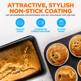NutriChef 8-Piece Nonstick Stackable Bakeware Set - PFOA, PFOS, PTFE Free Baking Tray Set w/Non-Stick Coating, 450°F Oven Safe, Round Cake, Loaf, Muffin, Wide/Square Pans, Cookie Sheet (Blue)