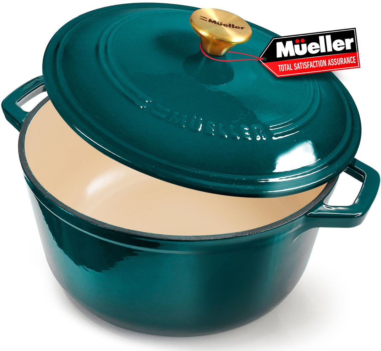 Mueller DuraCast 6 Quart Enameled Cast Iron Dutch Oven Pot with Lid, Heavy-Duty, Oven Safe up to 500° F & Across All Cooktops, Wedding Registry Ideas & Gifts, Emerald