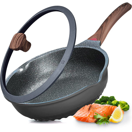 Vinchef Nonstick Deep Frying Pan Skillet with Lid, 11in/5Qt Saute Pan, German 3C+ Ceramic Coating Technology, Heat Indicator, Induction Compatible