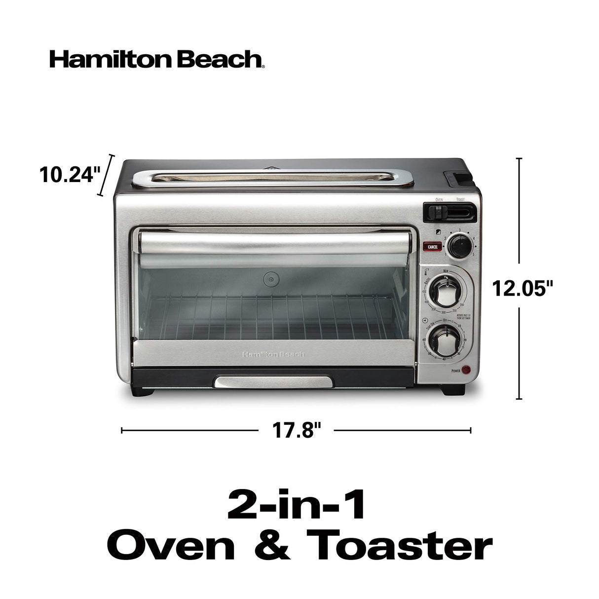 Hamilton Beach 2-in-1 Countertop Toaster Oven and Long Slot 2 Slice Toaster, 60 Minute Timer and Automatic Shut Off, Shade Selector, Stainless Steel (31156)
