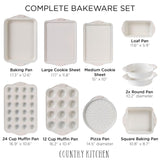 Country Kitchen 10-Piece Nonstick Stackable Bakeware Set - PFOA, PFOS, PTFE Free Baking Tray Set w/Non-Stick Coating, 450°F Oven Safe, Round Cake, Loaf, Muffin, Wide/Square Pans, Cookie Sheet (Cream)