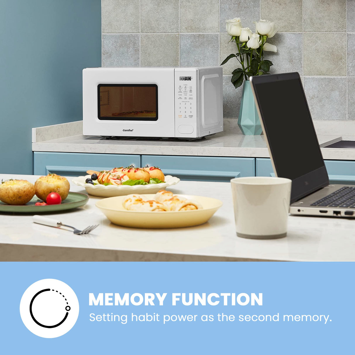 COMFEE CMO-C20M1WH Retro Microwave with 11 power levels, Fast Multi-stage Cooking, Turntable Reset Function Kitchen Timer, Speedy Cooking， Weight/Time Defrost, Memory function, Children Lock, 700W