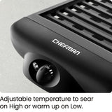 Chefman Electric Smokeless Indoor Grill w/Non-Stick Cooking Surface & Adjustable Temperature Knob from Warm to Sear for Customized BBQing, Dishwasher Safe Removable Water Tray, Black